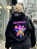 Unisex Huntrx Stil Renkli Baskılı Siyah Oversize Sweatshirt