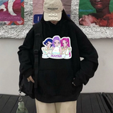 Unisex Huntrx Stil Renkli Baskılı Siyah Oversize Sweatshirt