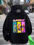 Unisex Huntrx Stil Renkli Baskılı Siyah Oversize Sweatshirt