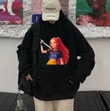 Unisex Kızıl Kız Stil Renkli Baskılı Siyah Oversize Sweatshirt