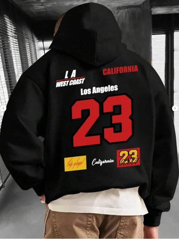 Unisex Los Angeles Baskılı Kapşonlu Siyah Sweatshirt