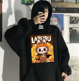 Unisex Siyah Cadılar Bayramı Oyuncak Baskılı Oversize Sweatshirt