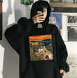 Unisex Siyah Kedi Tablo Baskılı Oversize Sweatshirt