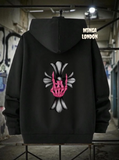 Unisex Siyah Pembe Rock Baskılı Oversize Sweatshirt