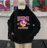 Unisex Stil Huntrx Rumi Renkli Baskılı Siyah Oversize Sweatshirt
