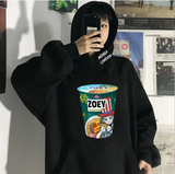 Unisex Stil Huntrx Zoey Ramen Renkli Baskılı Siyah Oversize Sweatshirt
