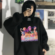 unnisex Kpop Demon Hunters Stil Renkli Baskılı Siyah Oversize Sweatshirt
