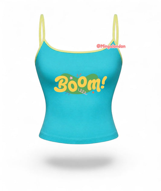 Mavi Boom Baskı Askılı Crop