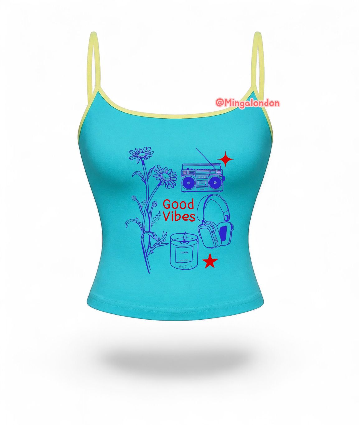 Mavi Good Vibes Baskı Askılı Crop