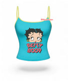 Mavi Betty Boop Baskı Askılı Crop