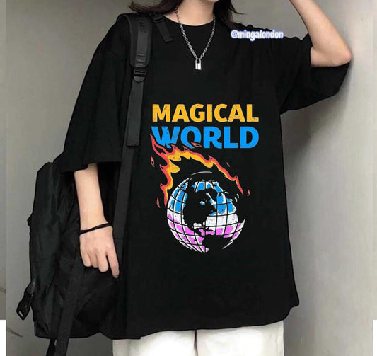 Magıcal World Baskılı Siyah T-Shirt