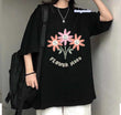 Flower Mood Baskılı Siyah T-Shirt