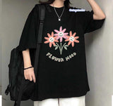 Flower Mood Baskılı Siyah T-Shirt