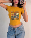 Rıde Bıkes Fıght Monster Baskılı Kemer Boy Y2K Kısa Kollu Crop