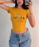 Coraline Baskılı Kemer Boy Y2K Kısa Kollu Crop