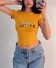Coraline Baskılı Kemer Boy Y2K Kısa Kollu Crop