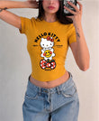 Hello Kitty Best Friends Forever Baskılı Kemer Boy Y2K Kısa Kollu Crop