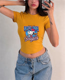 Baseball Team Santa Rosa Beagles Baskılı Kemer Boy Y2K Kısa Kollu Crop
