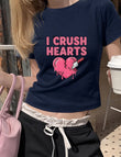 I Crush Hearts Baskılı Lacivert Kemer Boy Y2K Kısa Kollu Crop