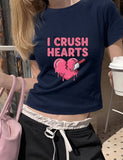 I Crush Hearts Baskılı Lacivert Kemer Boy Y2K Kısa Kollu Crop
