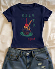 Gela To Is Good Baskılı Lacivert Kemer Boy Y2K Kısa Kollu Crop
