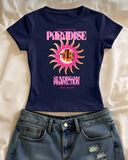 Paradice Sundream Perfectıon Baskılı Lacivert Kemer Boy Y2K Kısa Kollu Crop