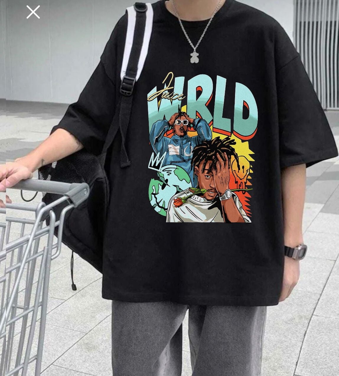 Wrld Baskılı Siyah T-Shirt