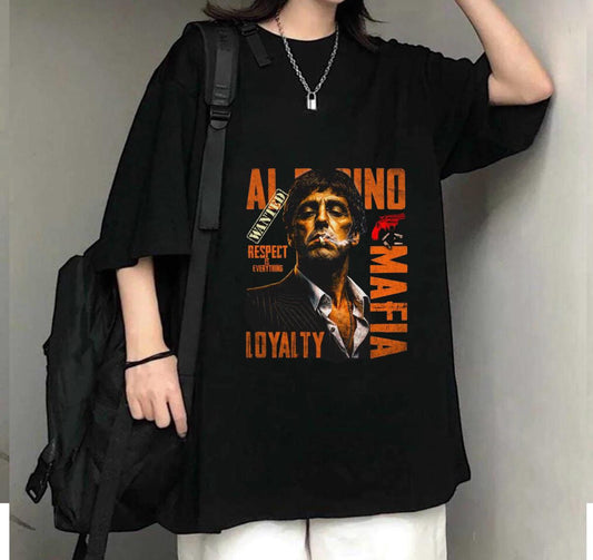 Al Pacino Mafıa Baskılı Siyah T-Shirt