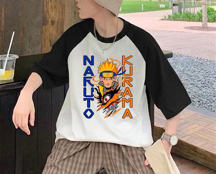 Reglan Kol Naruto Kurama Baskılı T-Shirt