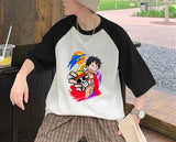 Reglan Kol Luffy Ve KuruKafa Baskılı T-Shirt