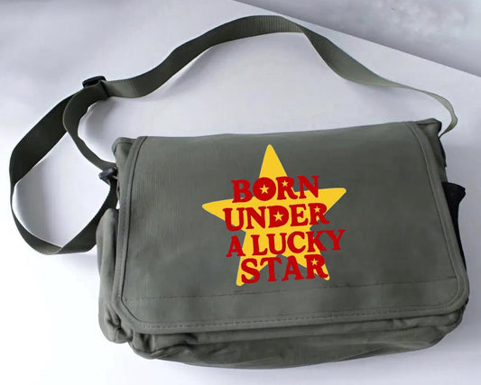 Haki Born Under A Lucky Star Baskılı Postacı Çanta