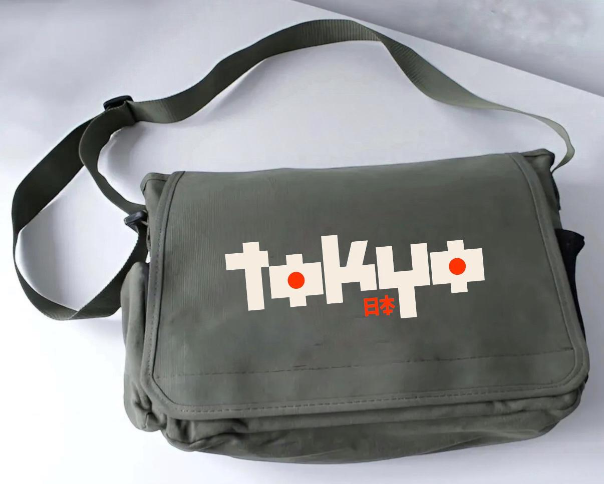 Haki Tokyo Baskılı Postacı Çanta