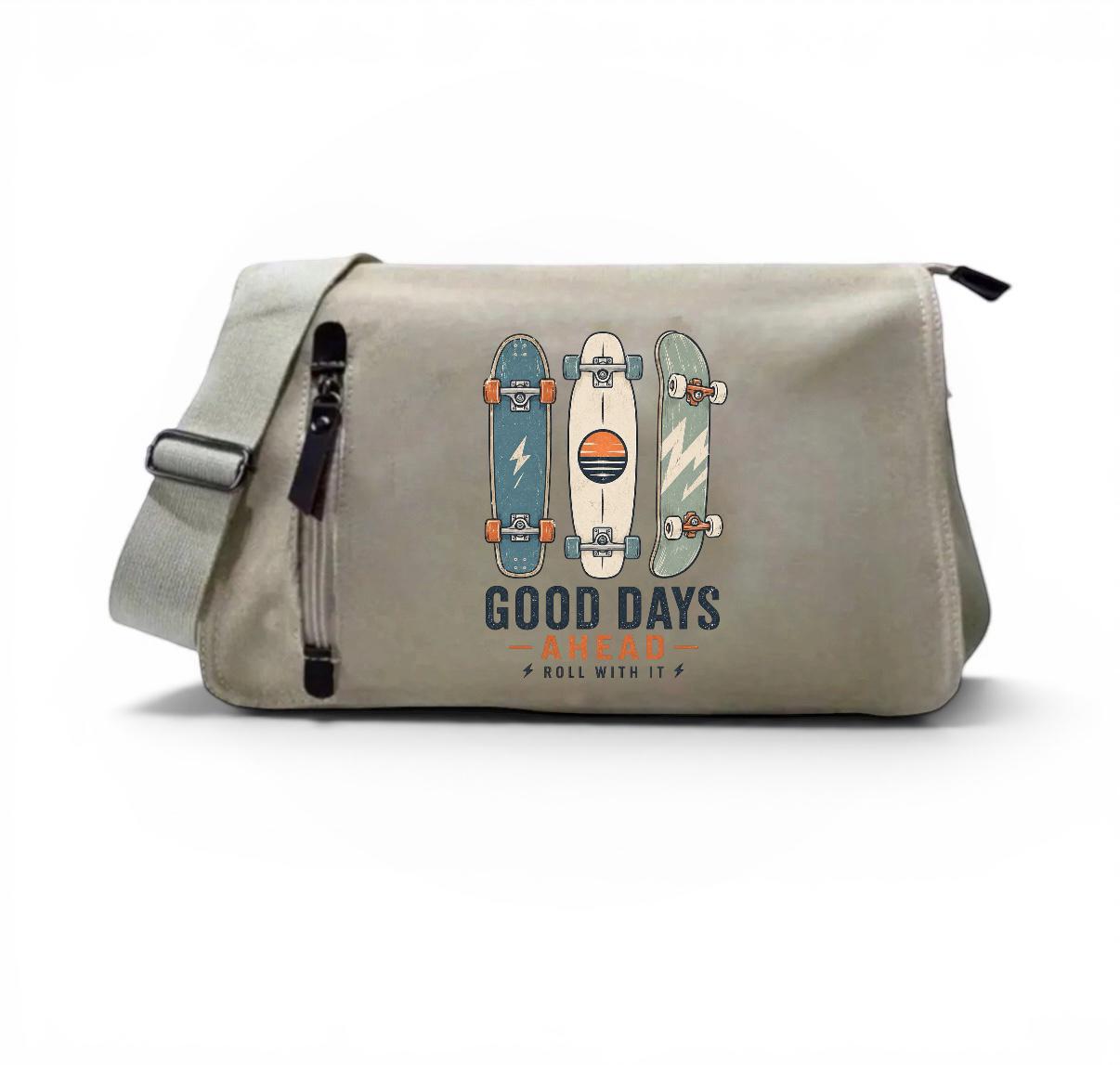 Bej Good Days Ahead Kaykay Baskılı Postacı Çanta