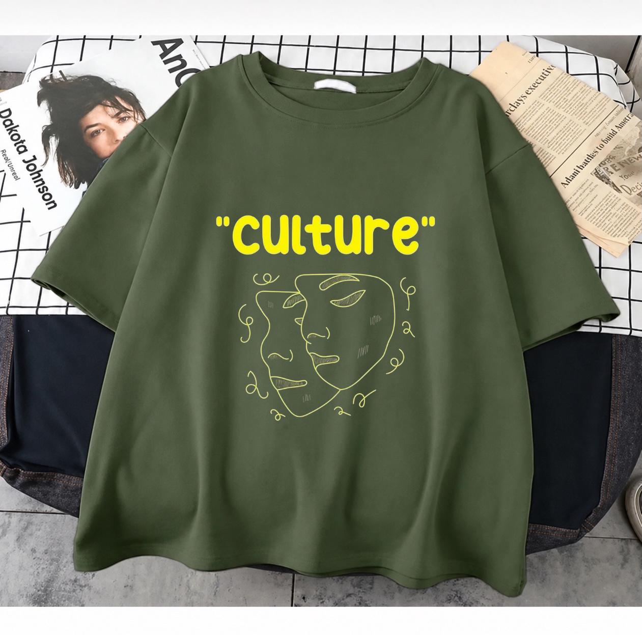 Culture Baskılı Haki T-Shirt