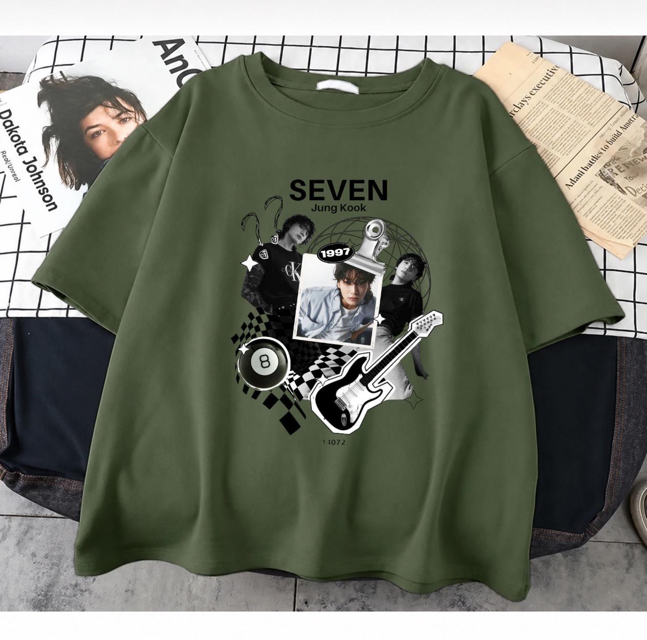 Seven Jung Kook 1997 Baskılı Haki T-Shirt