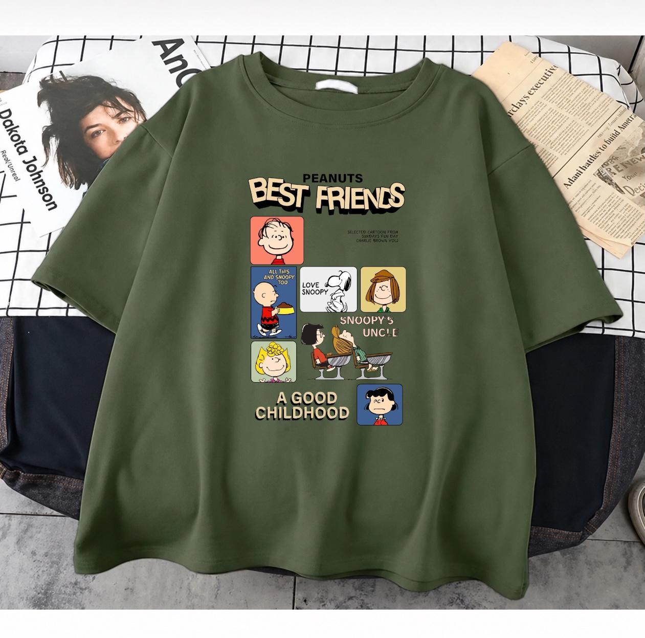 Peanuts Best Friends Baskılı Haki T-Shirt