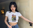 Girl Power Hello Kitty Baskılı Beyaz Kemer Boy Y2K Kısa Kollu Crop