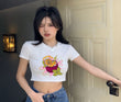 Passıon Baskılı Beyaz Kemer Boy Y2K Kısa Kollu Crop