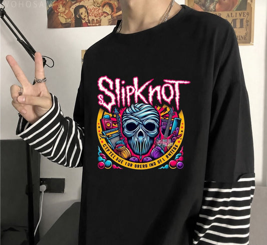Fake Kollu Slip Knot Baskılı Oversize T-Shirt