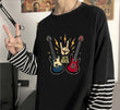 Fake Kollu Let's Rock Gitar Baskılı Oversize T-Shirt