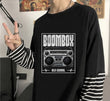 Fake Kollu Boom Box Kaset Baskılı Oversize T-Shirt