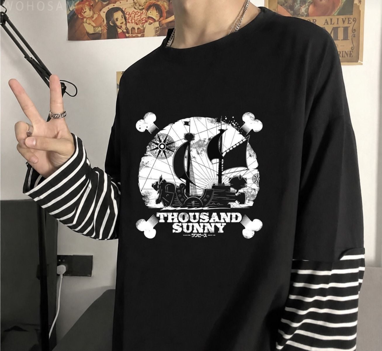 Fake Kollu Thousand Sunny Baskılı Oversize T-Shirt