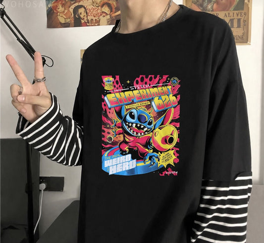 Fake Kollu Stıtch Experıment 626 Baskılı Oversize T-Shirt