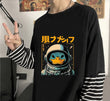 Fake Kollu Astronot Ördek Baskılı Oversize Baskılı T-Shirt