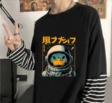 Fake Kollu Astronot Ördek Baskılı Oversize Baskılı T-Shirt