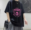 The Hit Man Breat Hart Pembe Baskılı Siyah T-Shirt