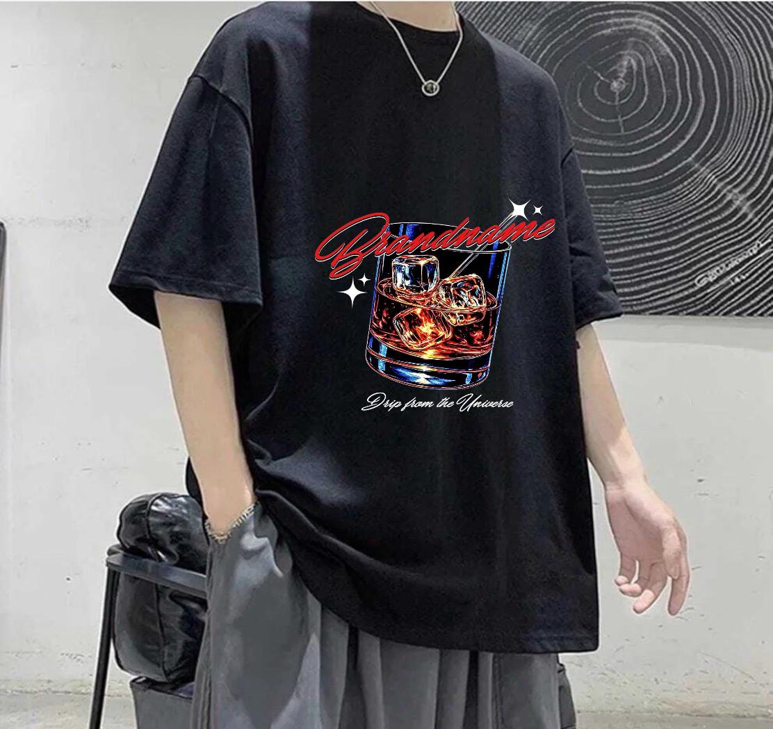 Brandname Drip From The Unıverse Baskılı Siyah T-Shirt