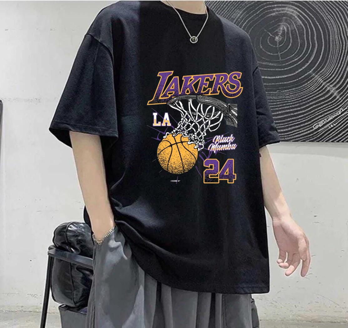 Lakers La 24 Baskılı Siyah T-Shirt