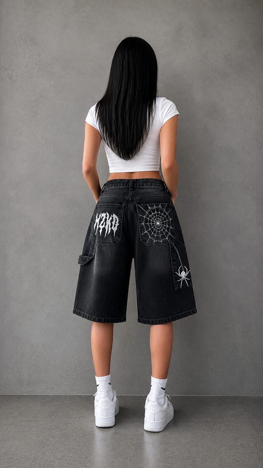 Y2K Nakışlı Baggy Jean Porta Capri Beyaz