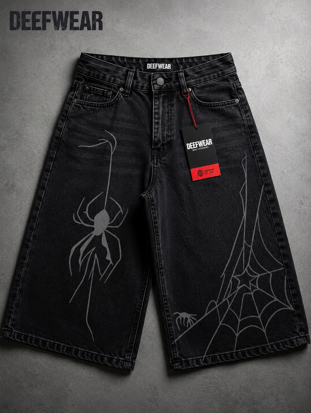 Y2K Spider Nakışlı Baggy Jean Siyah